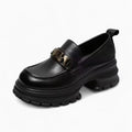 Mocassins Noirs En Cuir À Plateforme Pour Femmes