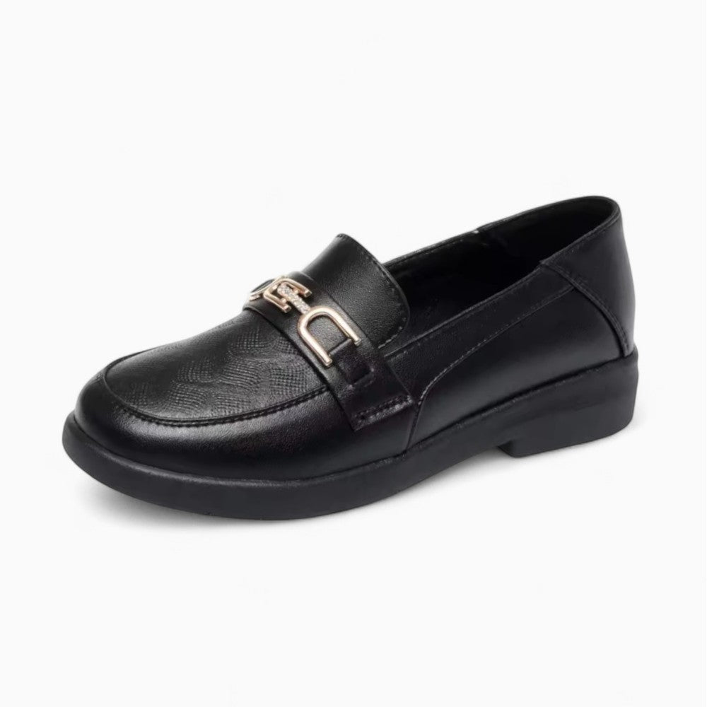 Mocassins Noirs À Semelle Épaisse Et Chaine Dorée Pour Femme