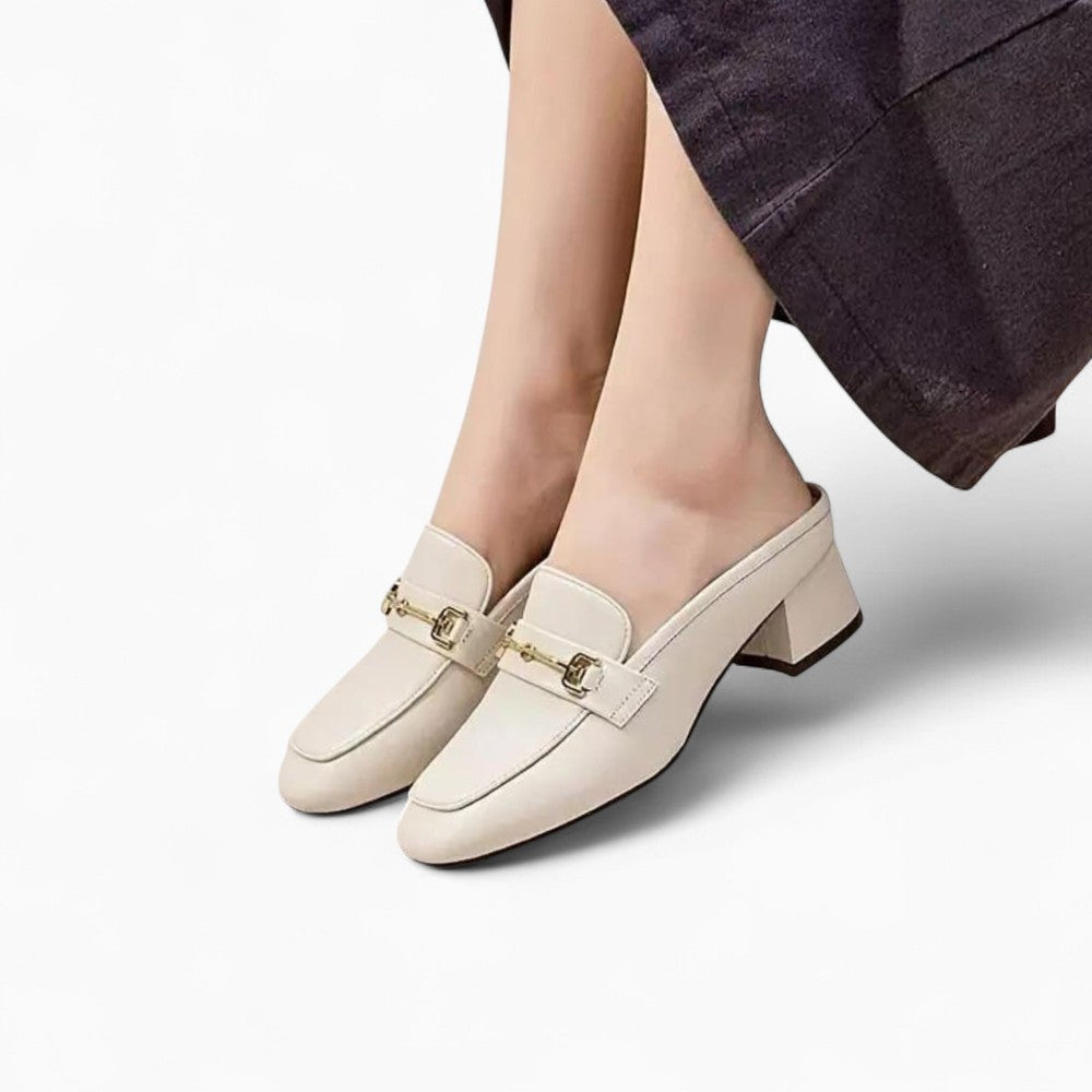 Mocassins Légers À Talons Carrés En Cuir Véritable Pour Femme