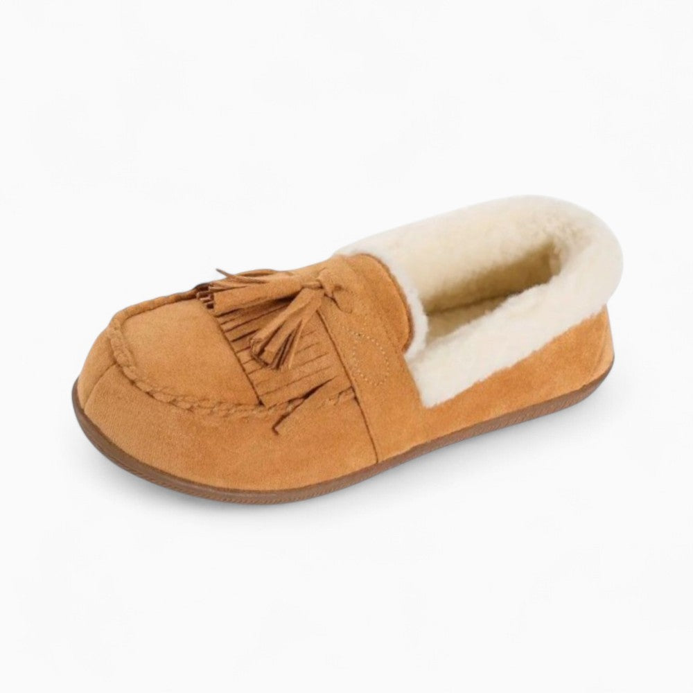 Mocassins Indiens En Daim Fourré Et Tige En Tweed