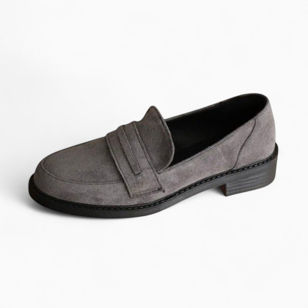 Mocassins Gris Pour Femme En Daim Véritable