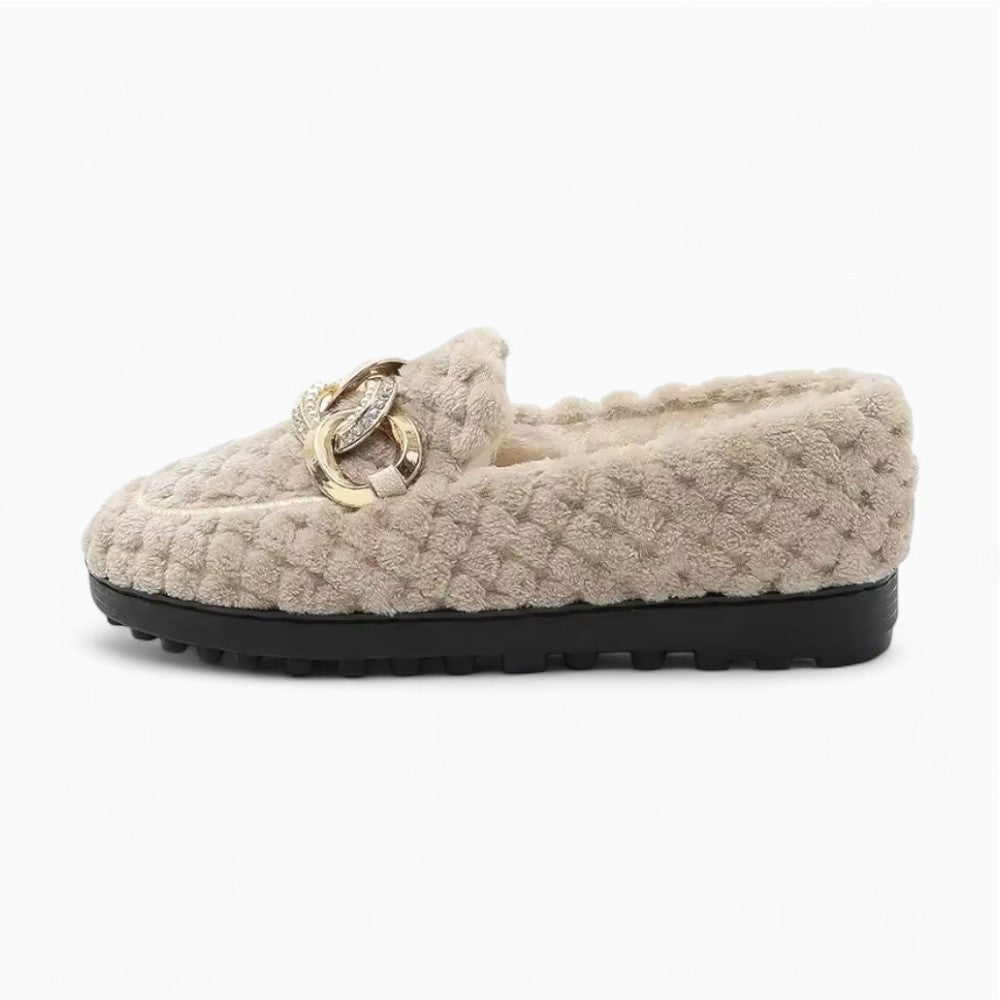 Mocassins En Fausse Laine Avec Une Chaine Pour Femmes
