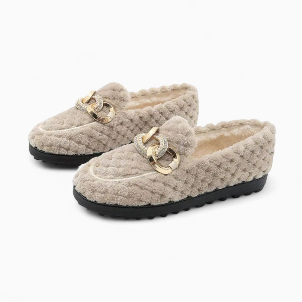 Mocassins En Fausse Laine Avec Une Chaine Pour Femmes