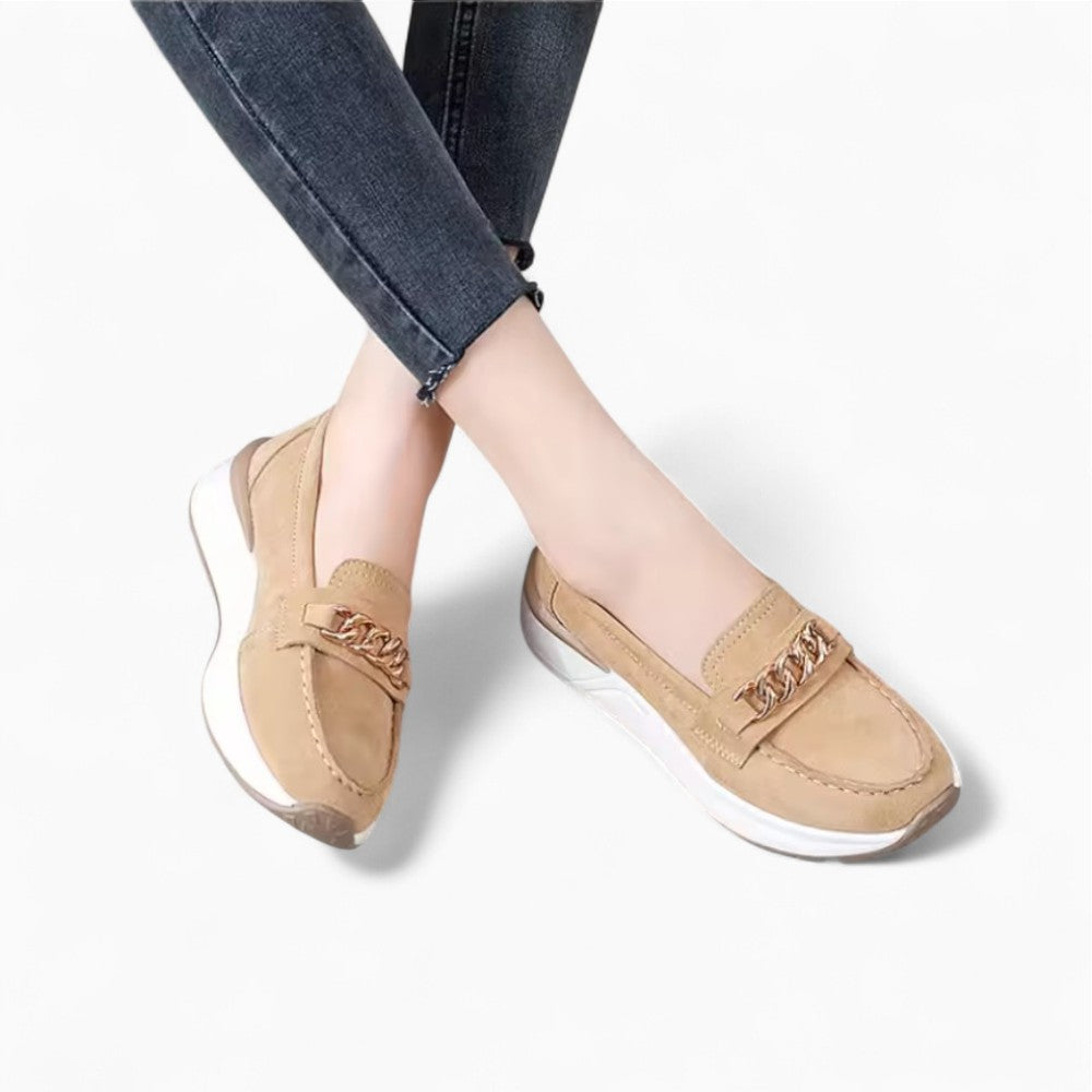 Mocassins En Daim À Boucle Dorée Et Semelle Épaisse