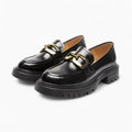 Mocassins En Cuir Verni Pour Femme Avec Chaîne Dorée Décorative