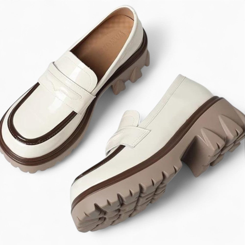 Mocassins En Cuir Verni À Semelle Épaisse Pour Femme