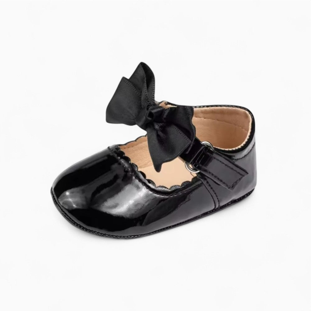 Mocassins En Cuir Avec Gros Nœud Pour Bébé Fille