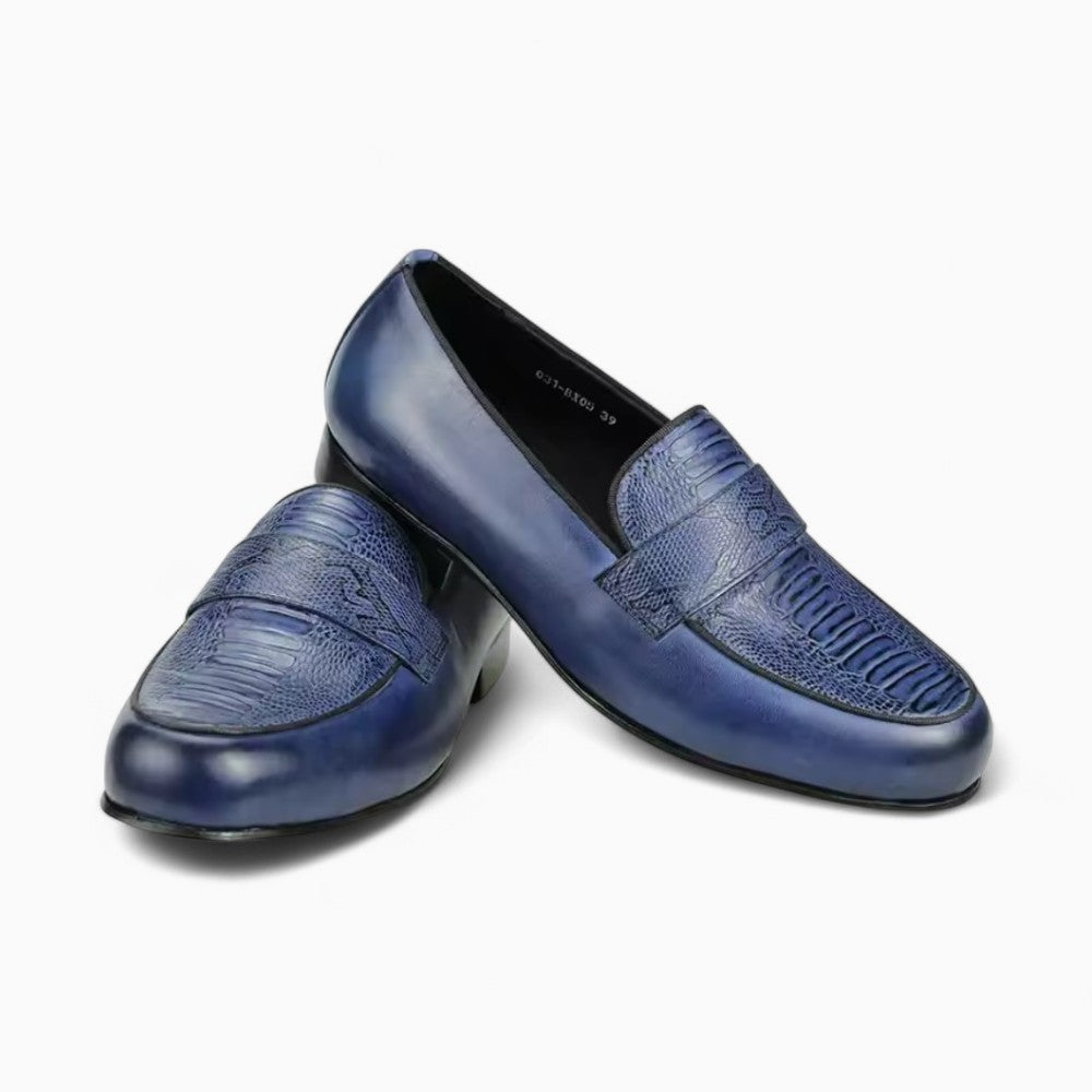 Mocassins Bleus En Cuir Véritable Pour Homme