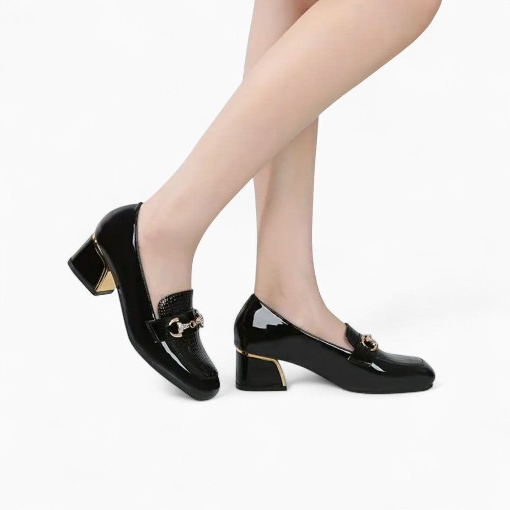 Mocassins Carrés En Cuir Véritable Pour Femmes