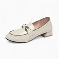 Mocassins Bicolores À Talon Carré En Cuir Véritable Pour Femme