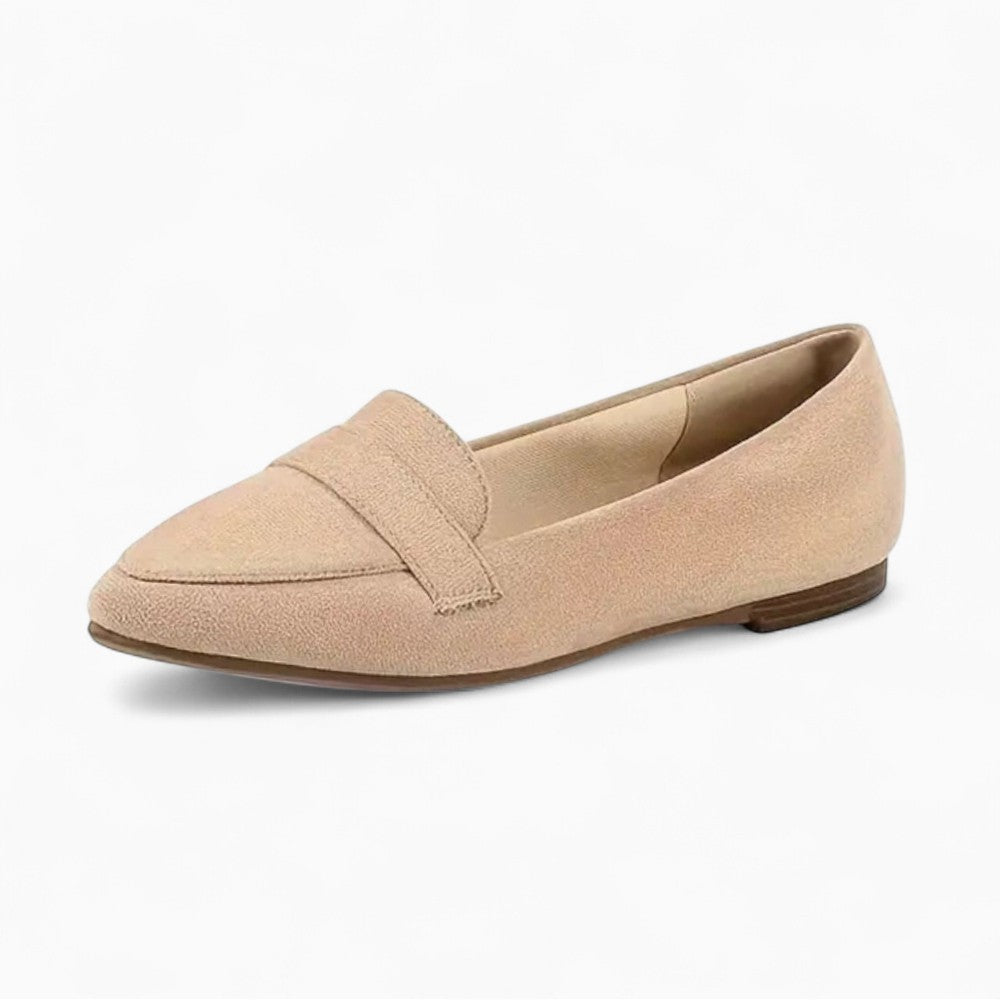 Mocassins Beiges À Semelles Marrons Pour Femme En Cuir
