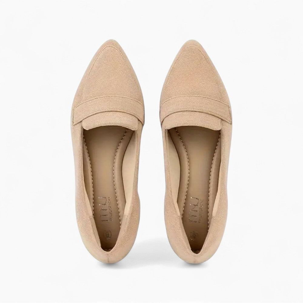 Mocassins Beiges À Semelles Marrons Pour Femme En Cuir