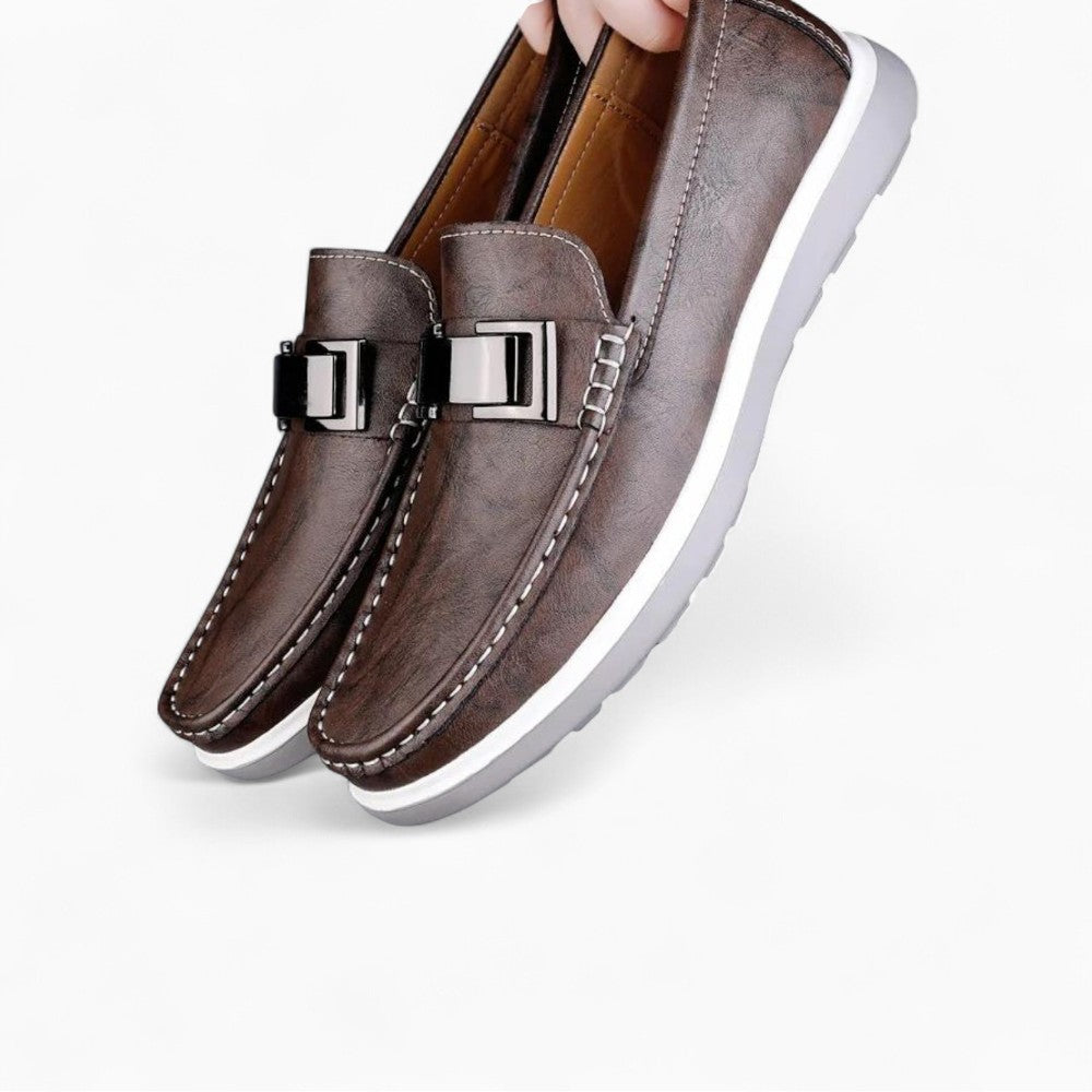 Mocassins Bateau Tricolores Plats En Cuir Pour Homme