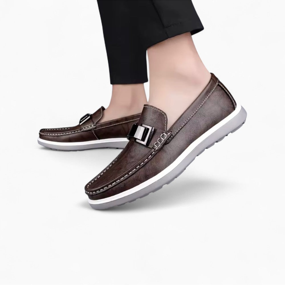 Mocassins Bateau Tricolores Plats En Cuir Pour Homme