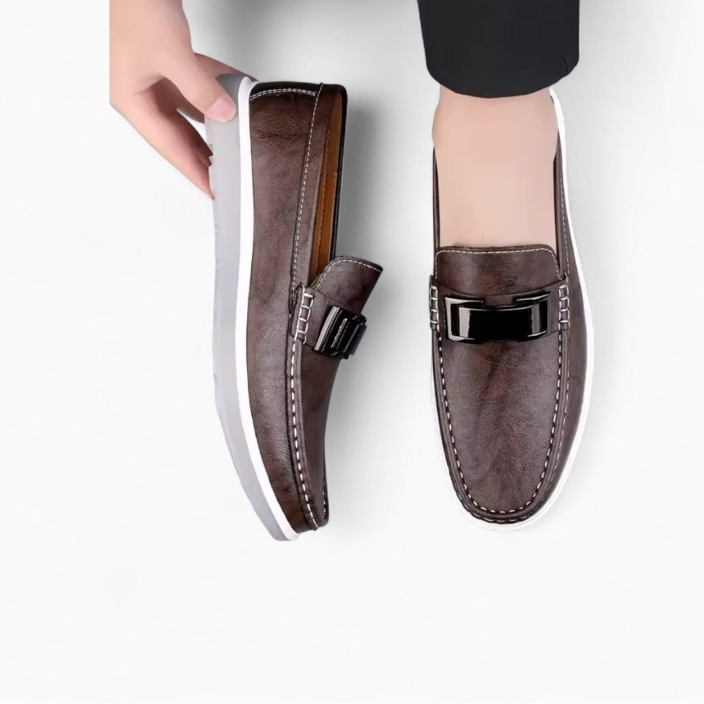 Mocassins Bateau Tricolores Plats En Cuir Pour Homme