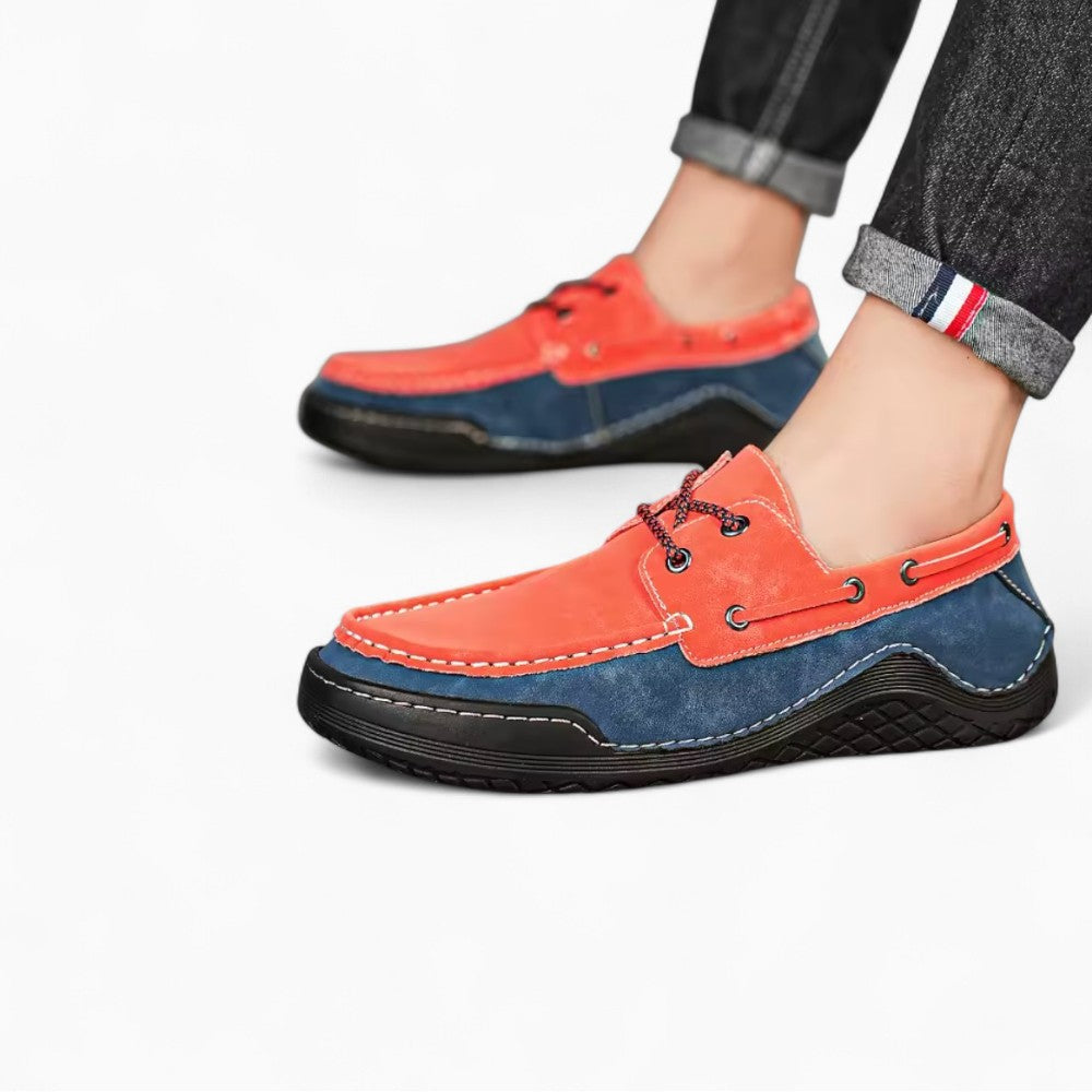 Mocassins Bateau Tricolores À Lacets Avec Aspect Cuir Pour Homme