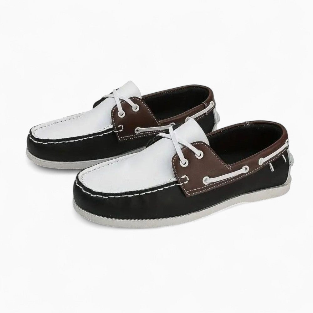 Mocassins Bateau Noirs Bicolores À Lacets Pour Homme