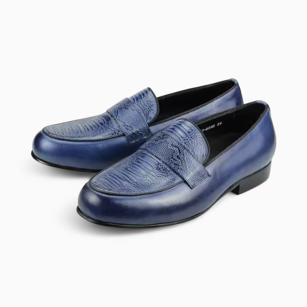 Mocassins Bleus En Cuir Véritable Pour Homme