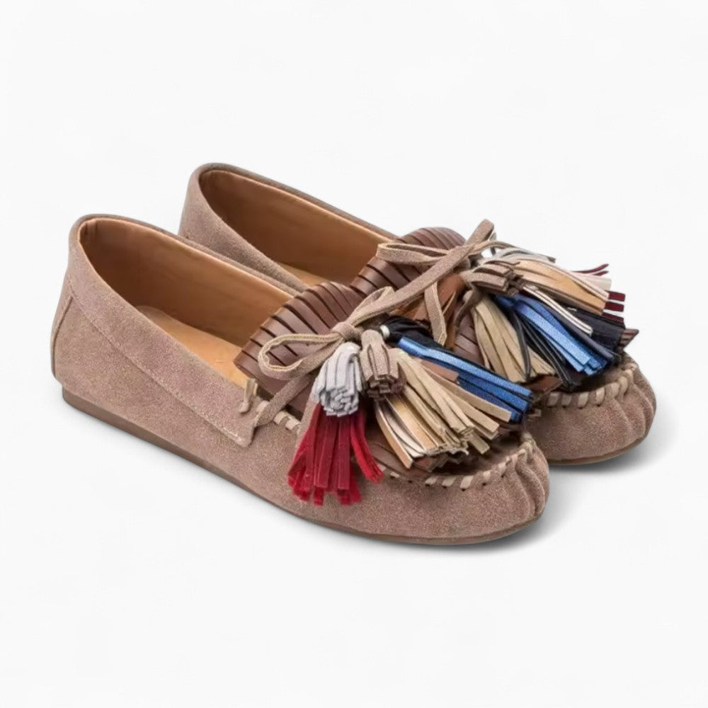 Mocassins style vintage à glands et motifs colorés en cuir pour femme
