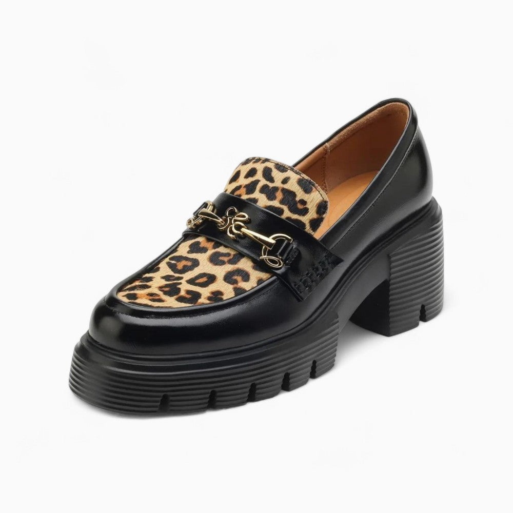 Mocassins Style British Avec Imprimé Léopard Et Boucles Dorées
