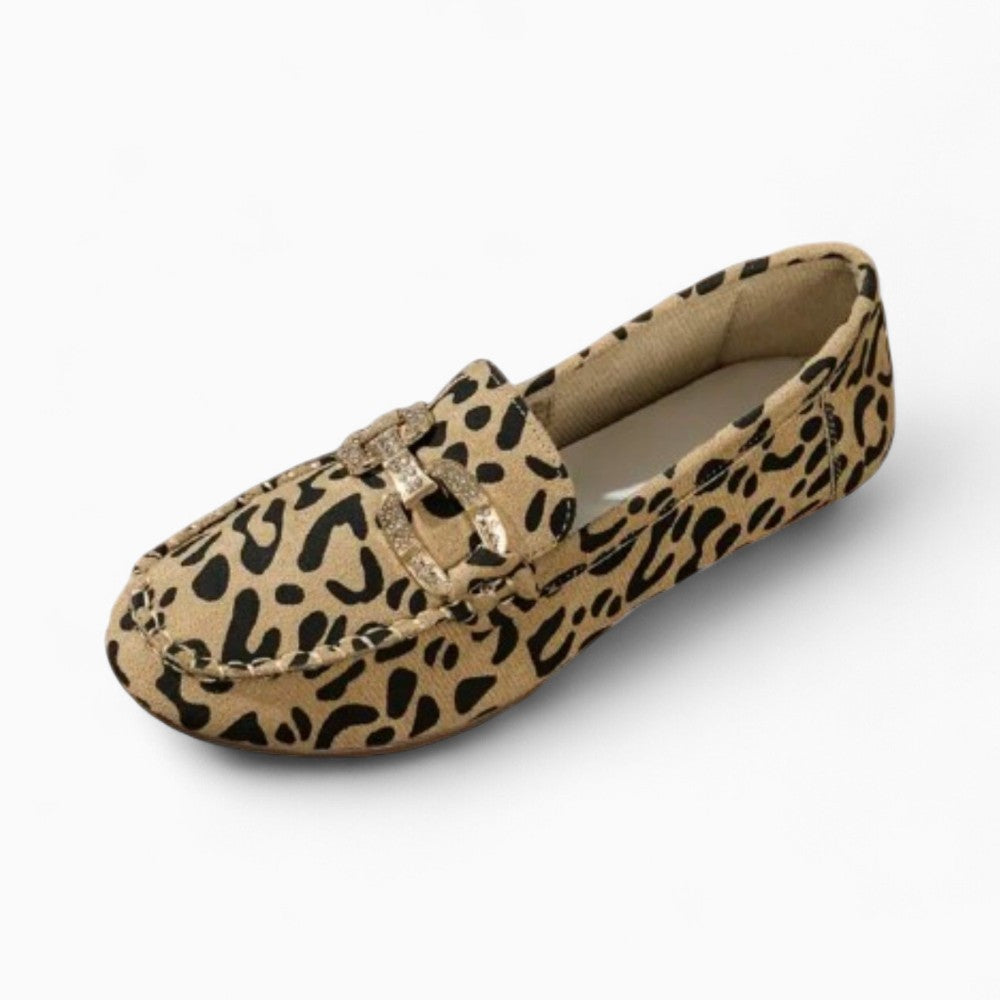 Mocassins Souples Imprimé Léopard Avec Anneaux En Strass