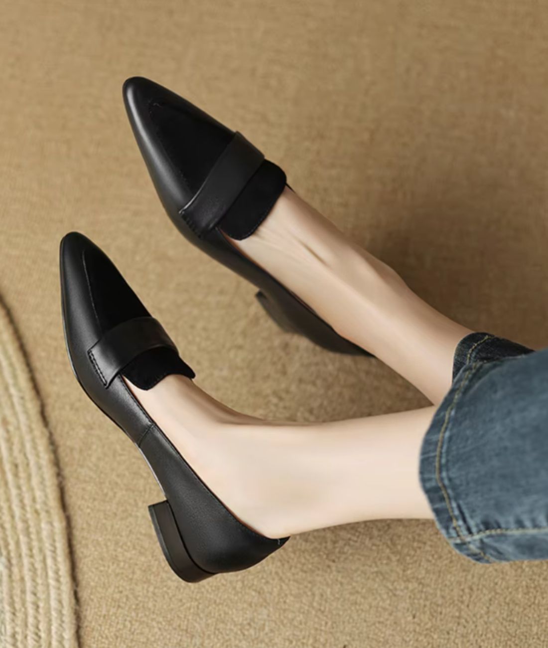 Mocassin Ballerine À Talon Carré
