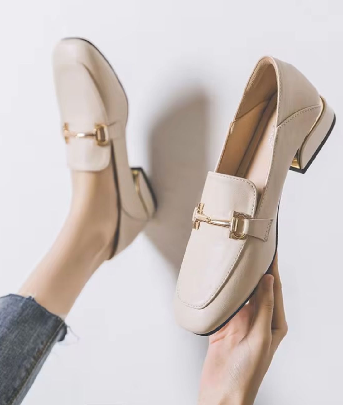 Mocassin Mary Jane Vernis À Talon Carré