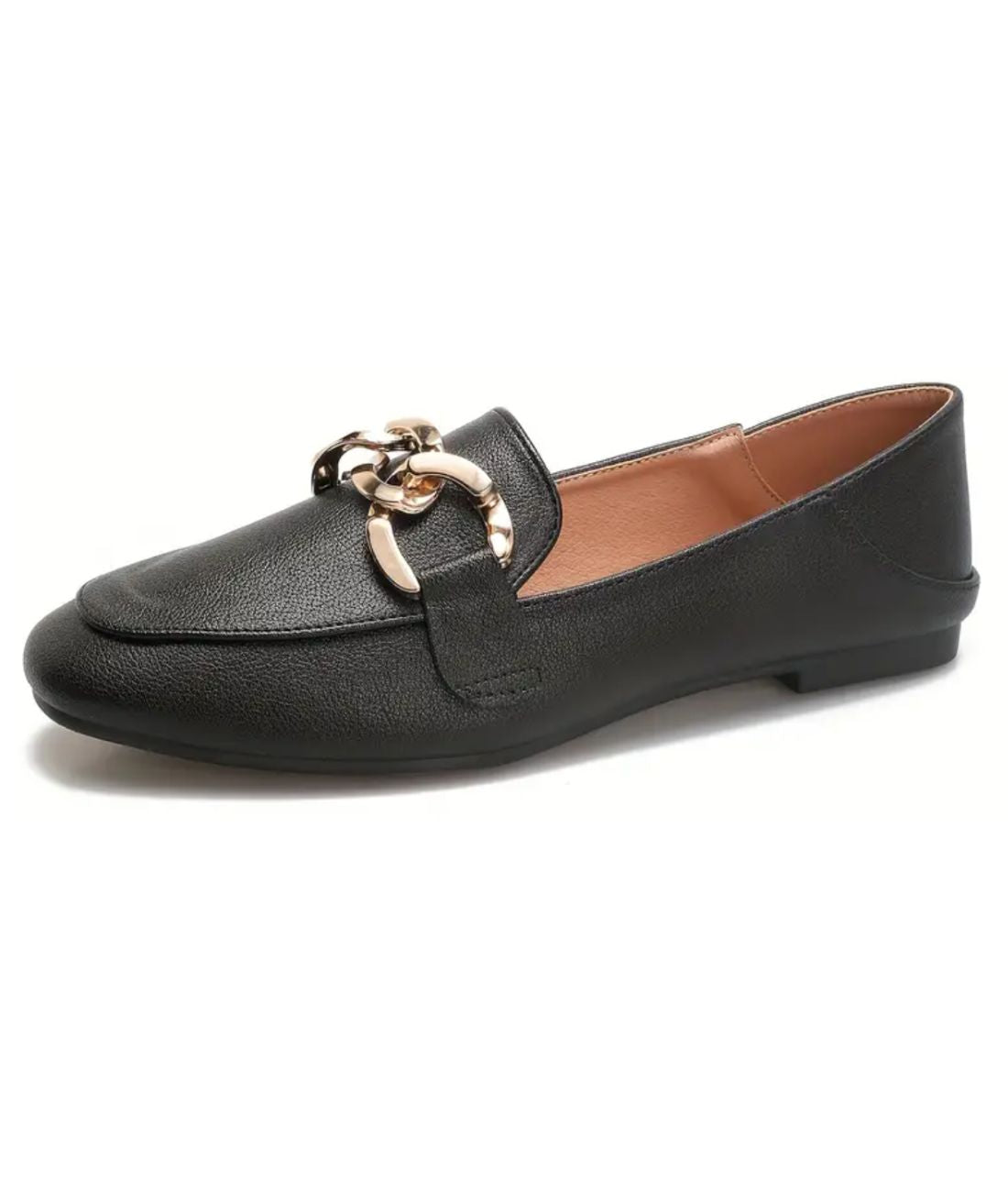 Mocassin Noir Boucle Dorée À Enfiler Et Cuir Végan