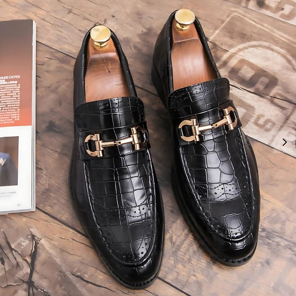 Mocassins Vernis Noir Et Doré Pour Hommes