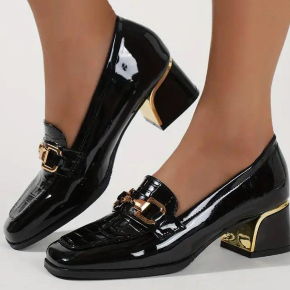 Mocassins Vernis Avec Boucles Noir Femme