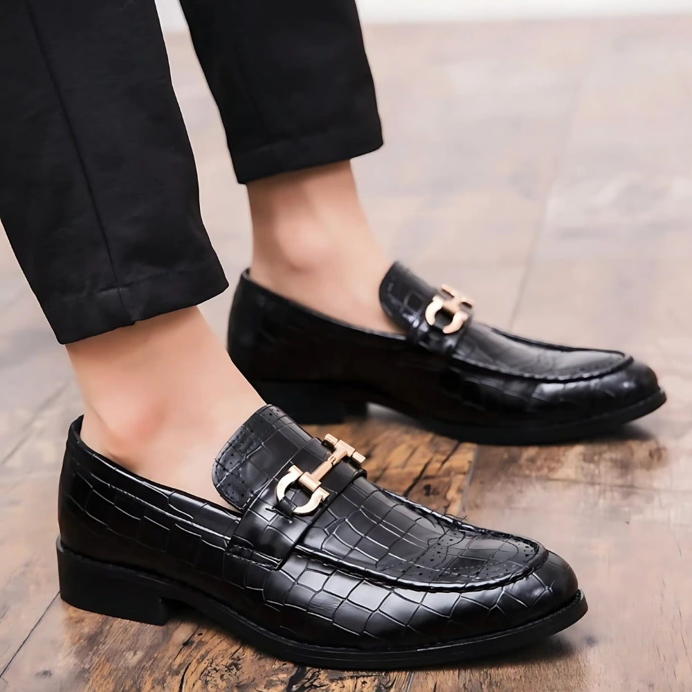 Mocassins Vernis Noir Et Doré Pour Hommes