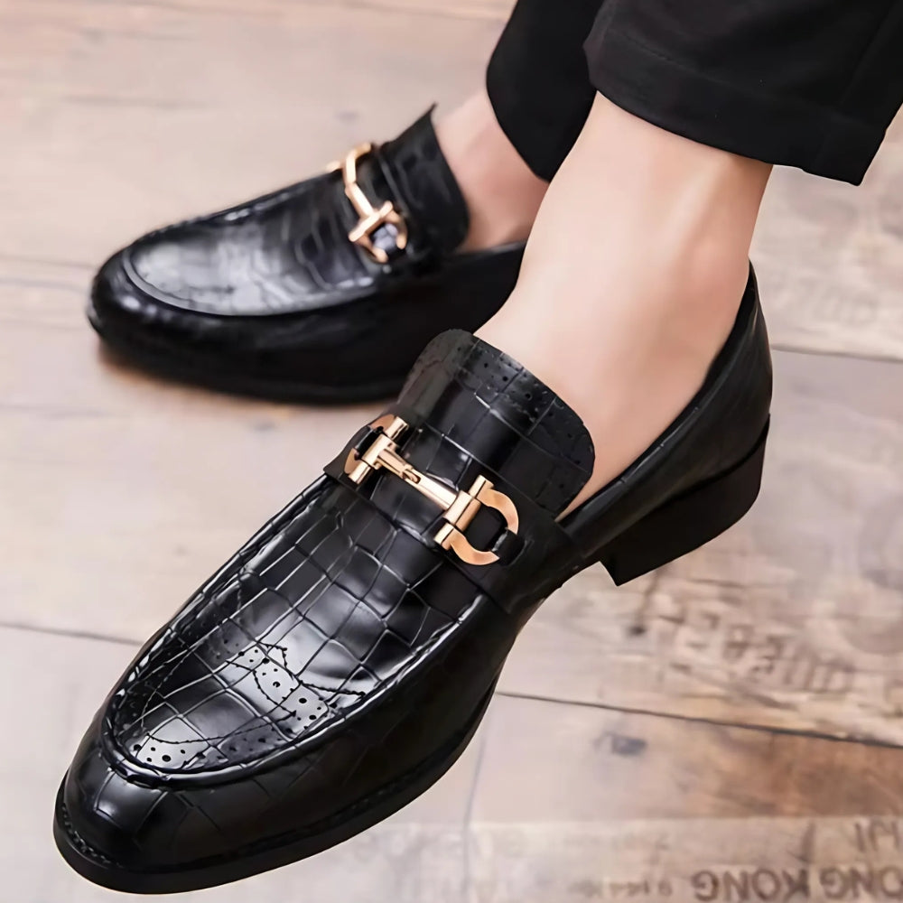 Mocassins Vernis Noir Et Doré Pour Hommes