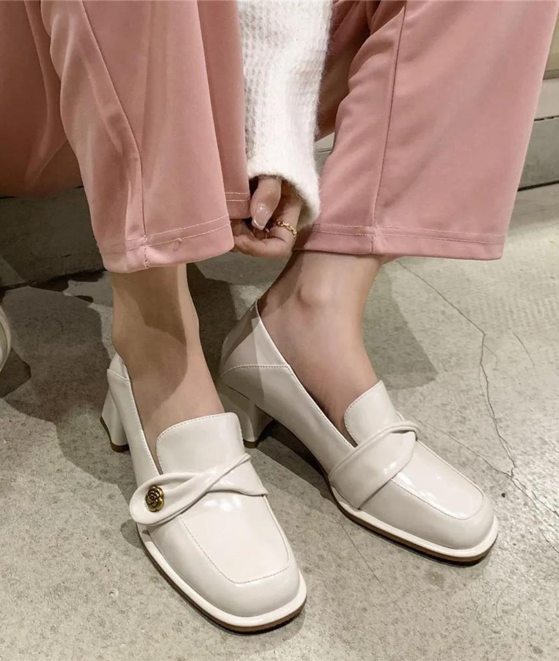 Mocassins À Bout Rond Et Talon Carré Pour Femme
