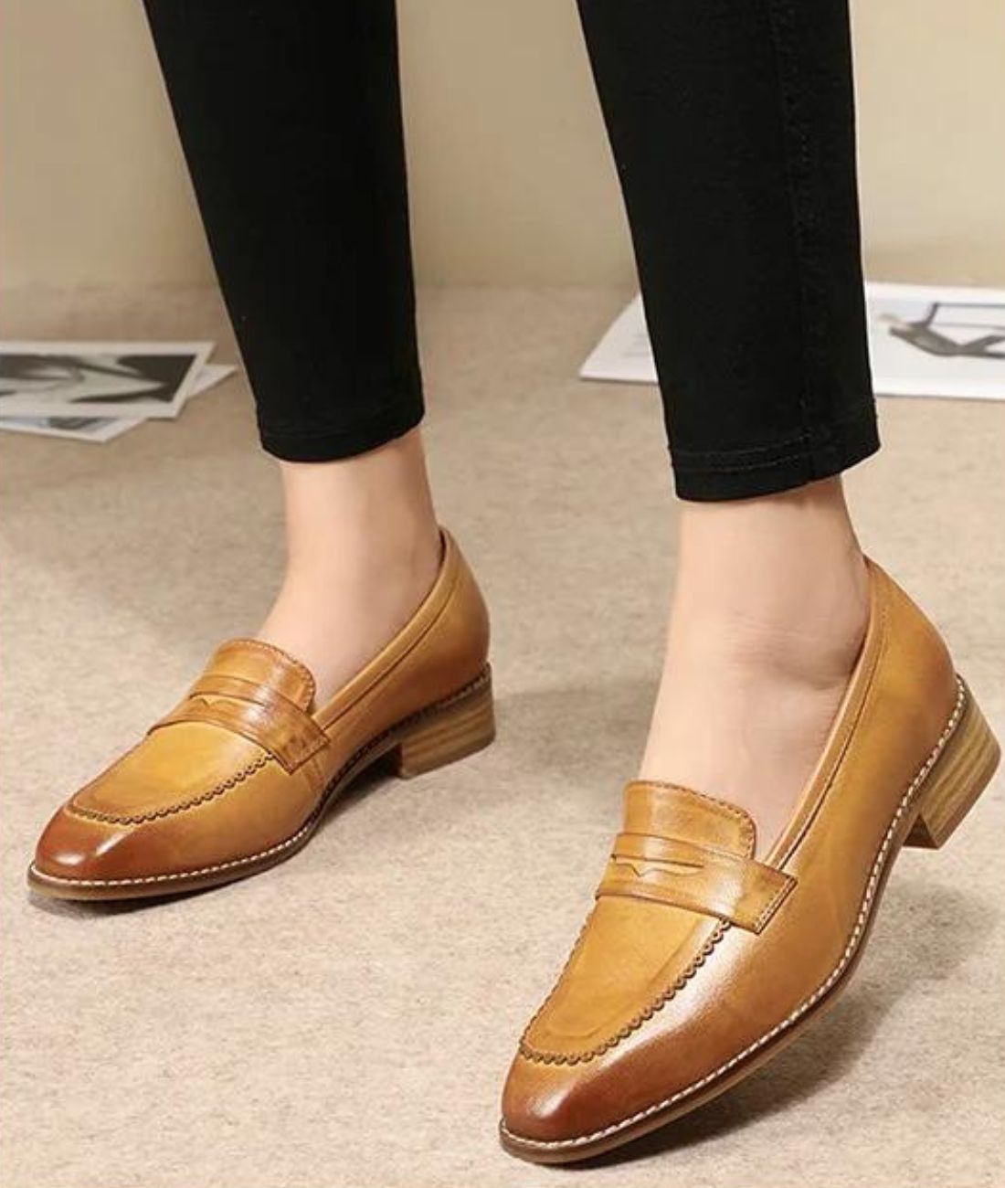 Mocassins À Enfiler En Cuir Véritable Pour Femme