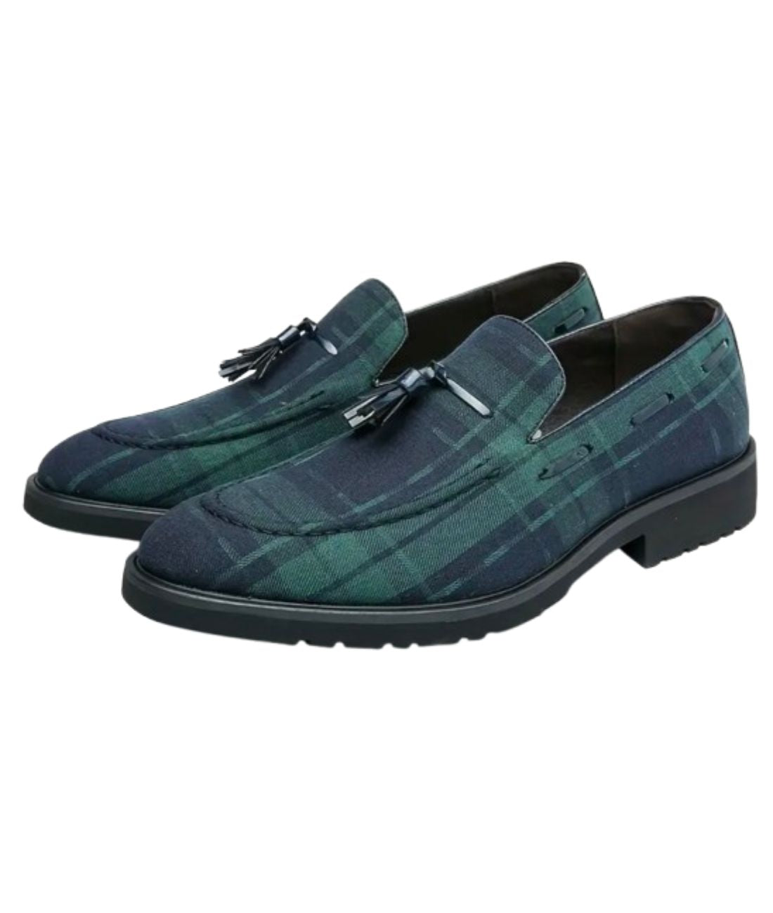 Mocassins À Gland À Carreaux Bleu Et Vert Pour Homme