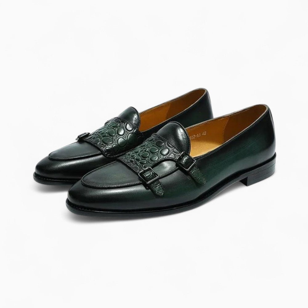 Mocassins Verts Pointus En Cuir Effet Croco