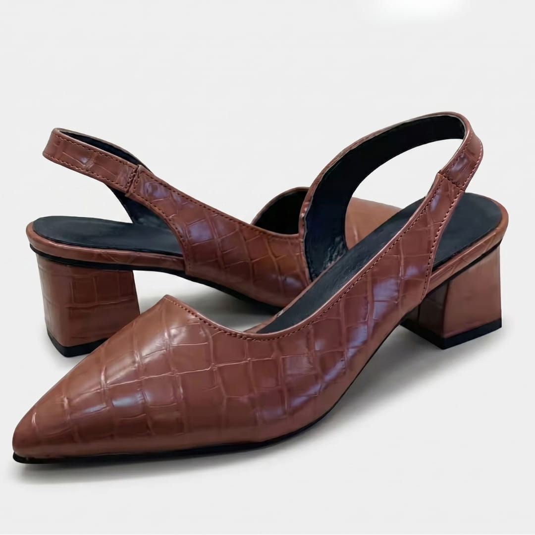 Lynna Escarpins à Bout Pointu – Talon Bloc Cuir Texturé Silhouette Bout Fermé