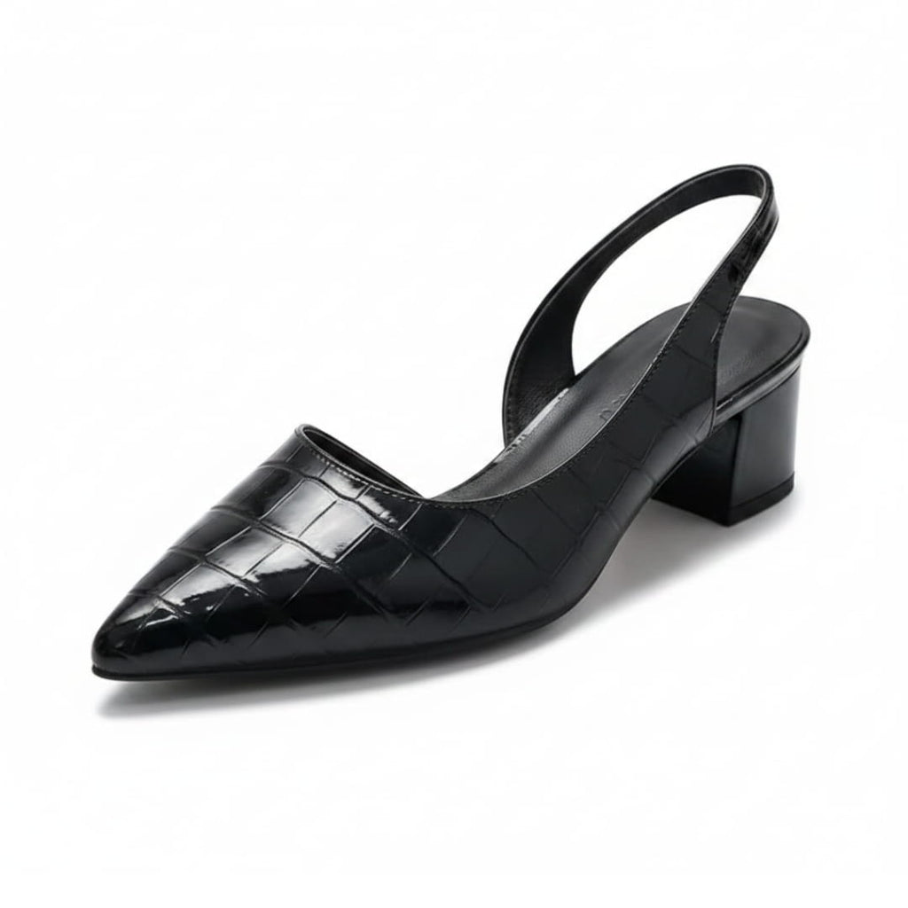 Lynna Escarpins à Bout Pointu – Talon Bloc Cuir Texturé Silhouette Bout Fermé