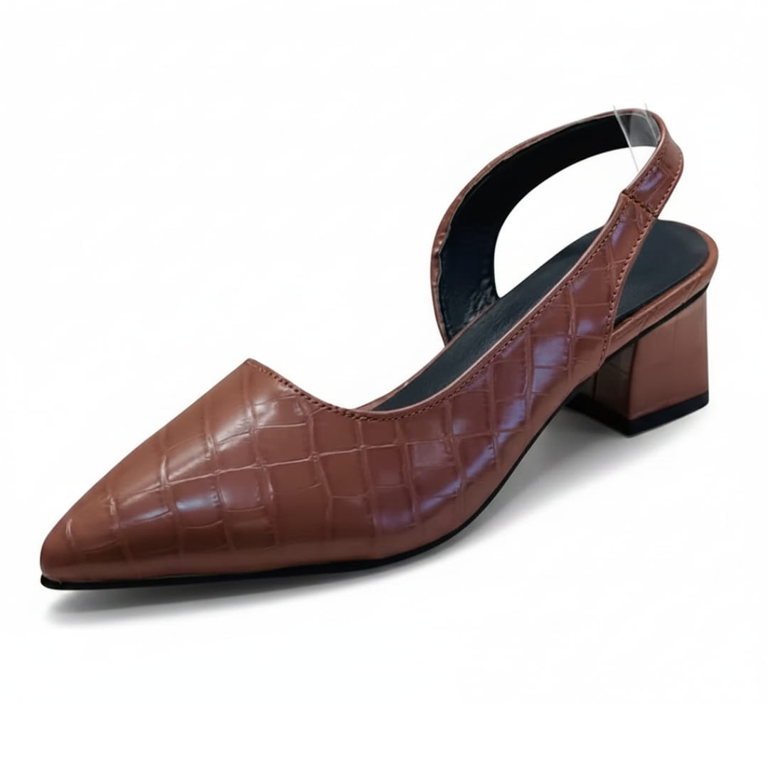 Lynna Escarpins à Bout Pointu – Talon Bloc Cuir Texturé Silhouette Bout Fermé
