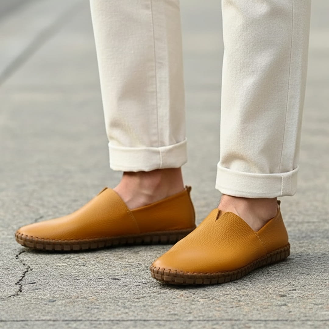 Harrow Mocassins en Cuir à Enfiler – Silhouette Bout Amande Semelle Plate Cousue