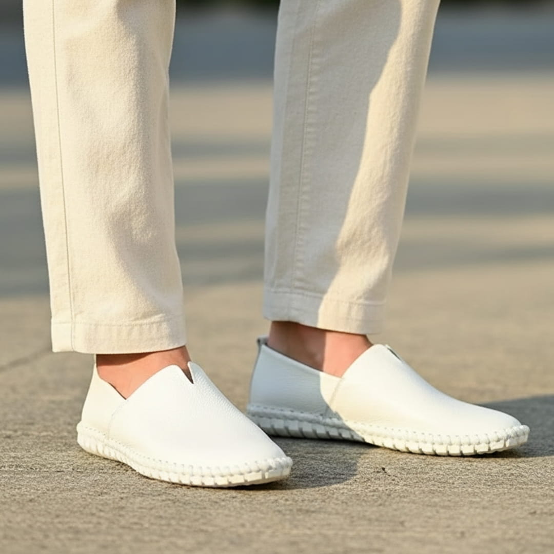 Harrow Mocassins en Cuir à Enfiler – Silhouette Bout Amande Semelle Plate Cousue