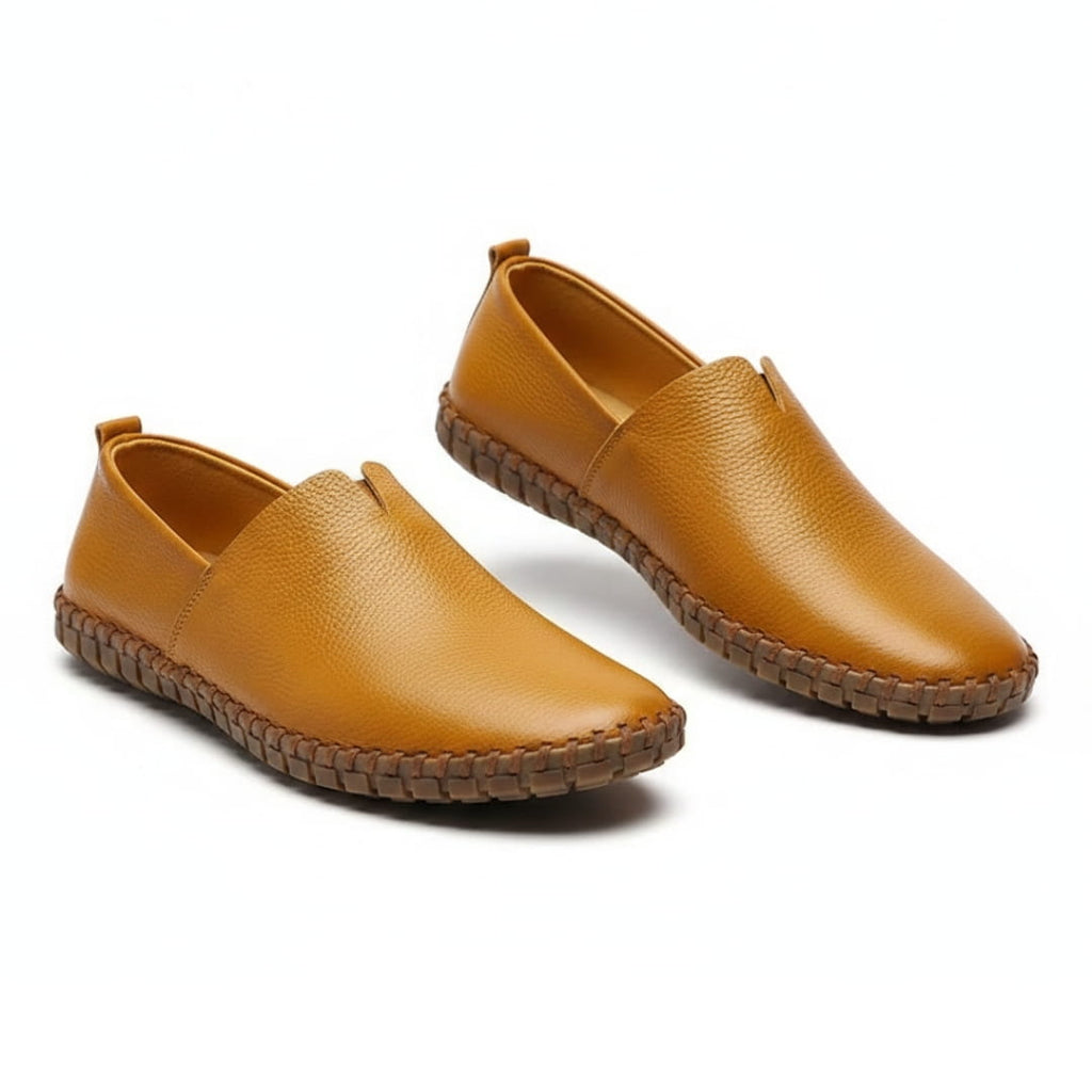 Harrow Mocassins en Cuir à Enfiler – Silhouette Bout Amande Semelle Plate Cousue