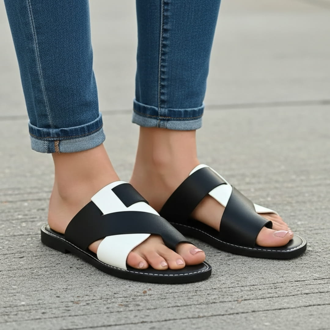 Weston Sandales en Cuir à Brides Croisées – Semelle Confort Slides Minimalistes