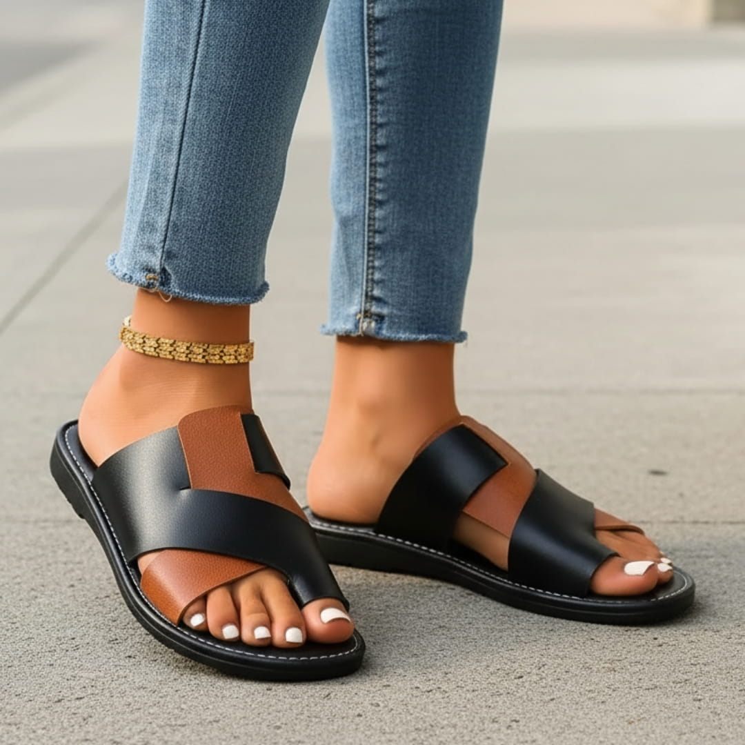 Weston Sandales en Cuir à Brides Croisées – Semelle Confort Slides Minimalistes