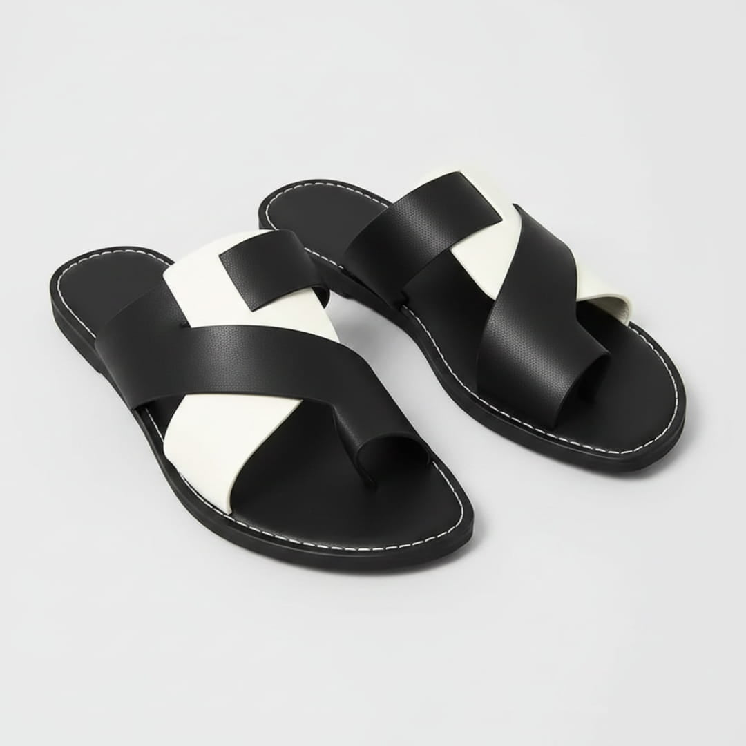 Weston Sandales en Cuir à Brides Croisées – Semelle Confort Slides Minimalistes