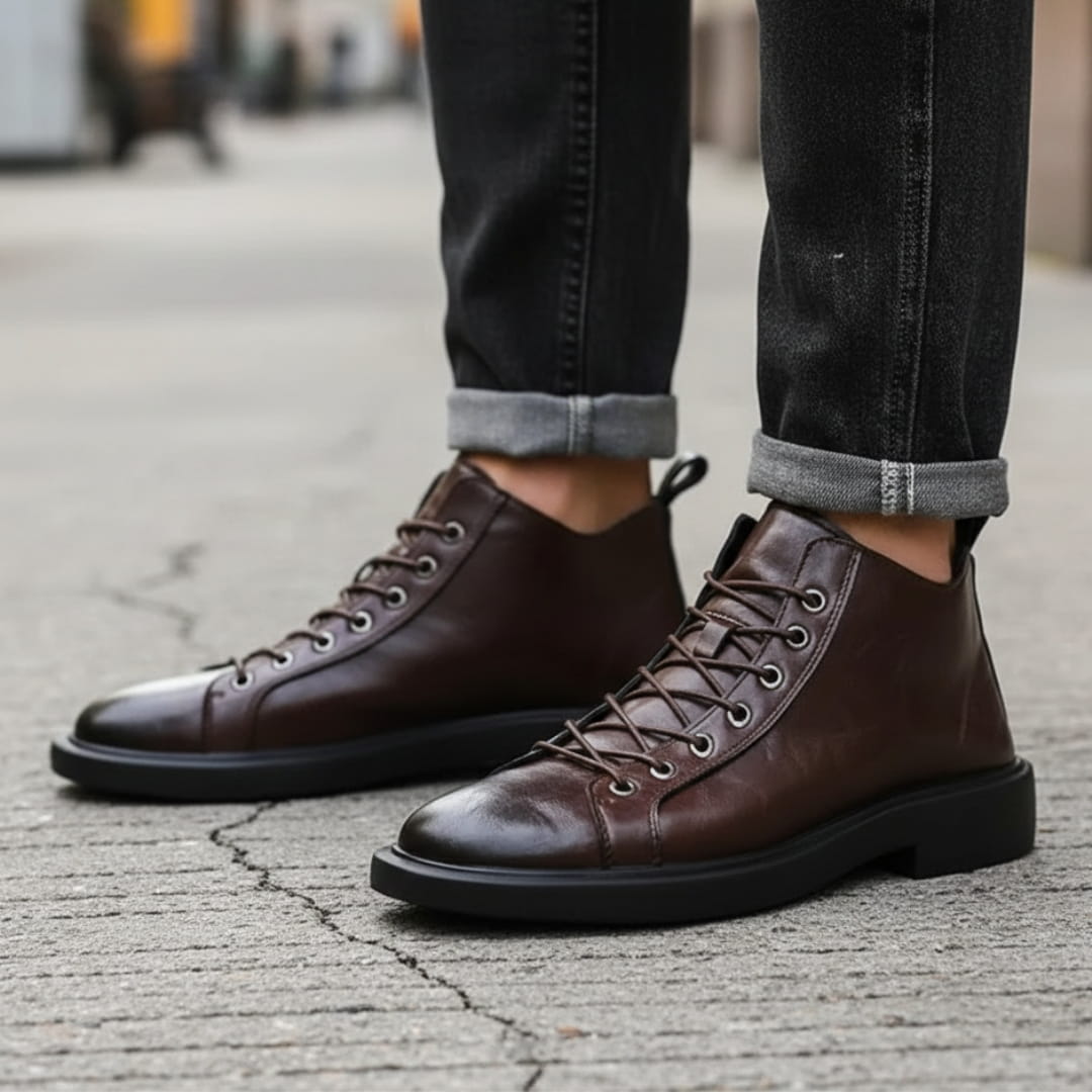 Hudson Bottines à Lacets en Cuir Minimalistes – Chaussures Confort Urbain Ankle Boots