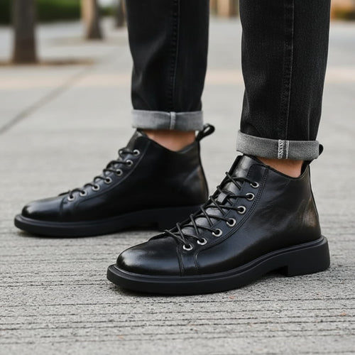 Hudson Bottines à Lacets en Cuir Minimalistes – Chaussures Confort Urbain Ankle Boots
