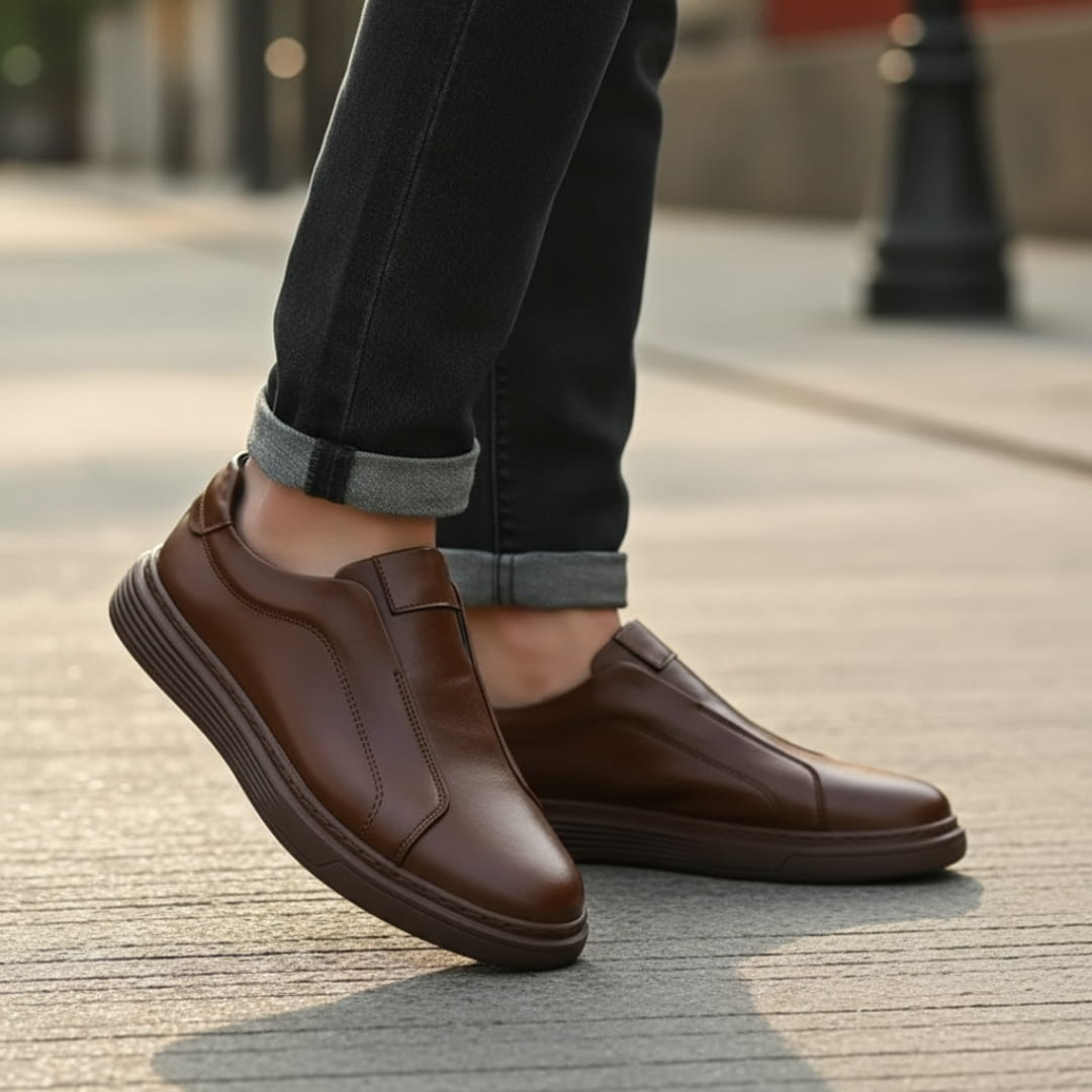 Norjun Sneakers Slip-On en Cuir Minimalistes – Baskets Confort Casual Moderne