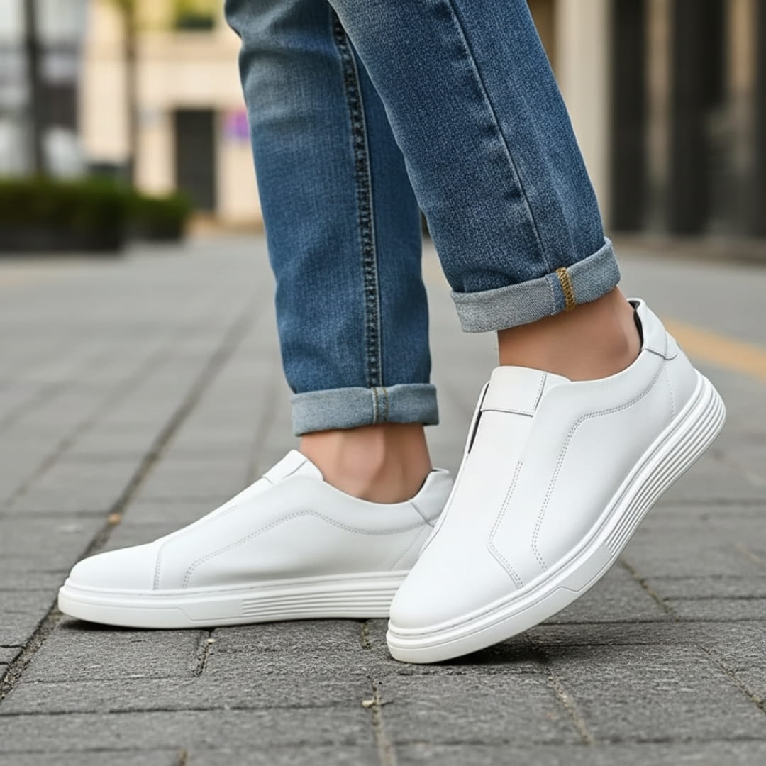 Norjun Sneakers Slip-On en Cuir Minimalistes – Baskets Confort Casual Moderne