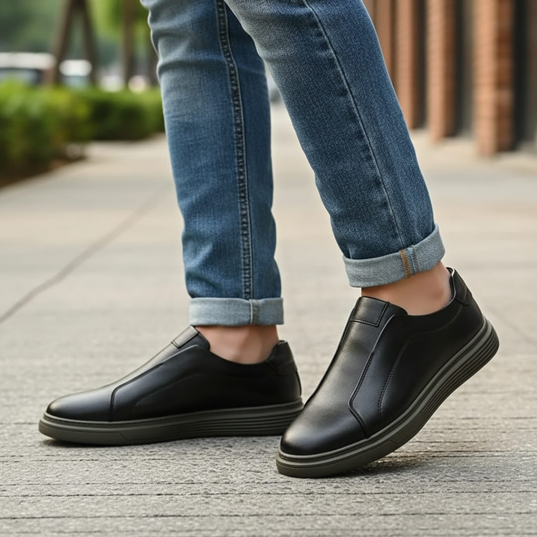 Norjun Sneakers Slip-On en Cuir Minimalistes – Baskets Confort Casual Moderne